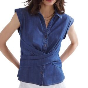WHBM | Blue Denim Cross Front Sleeveless Top